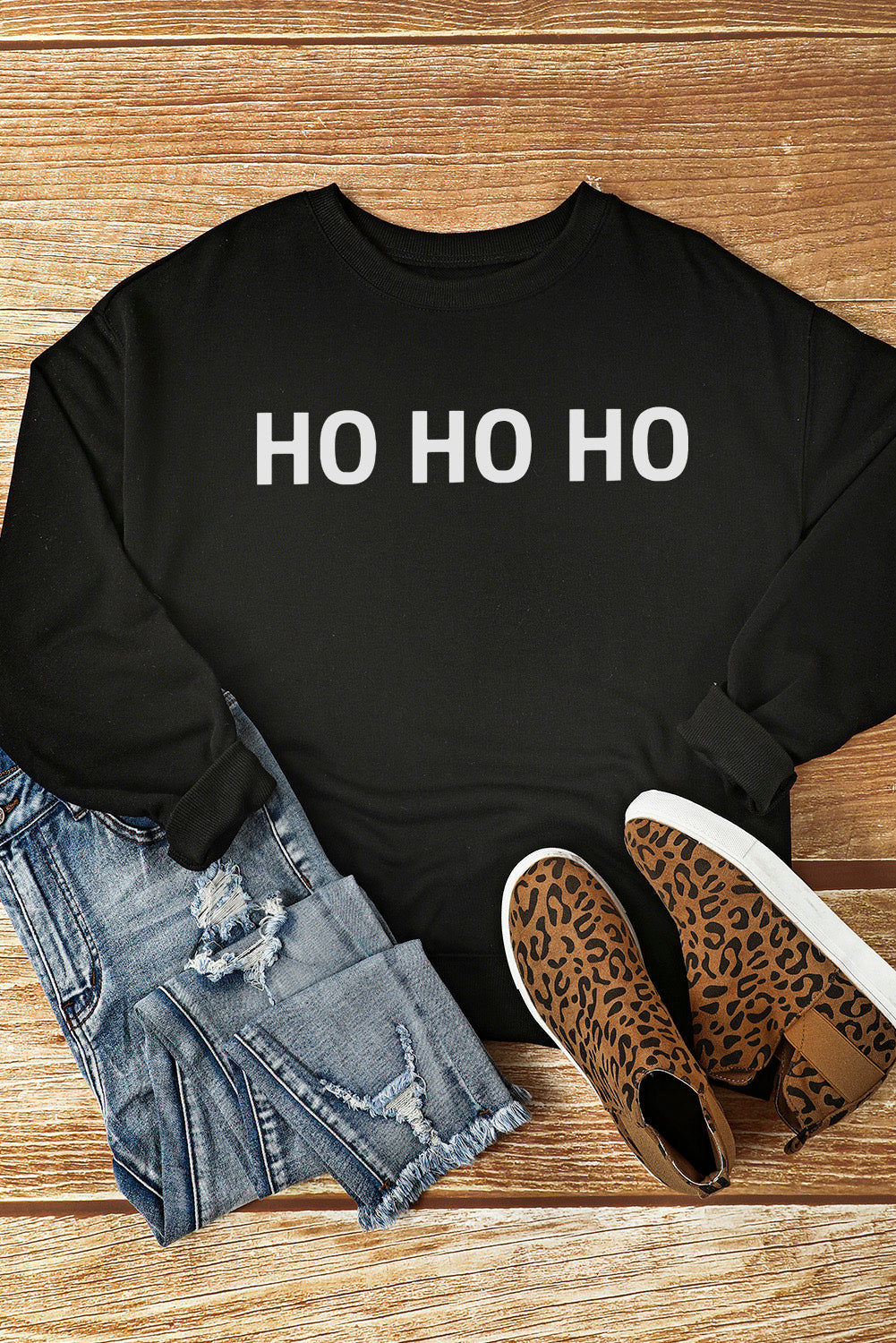 HO HO HO Graphic Round Neck Sweatshirt