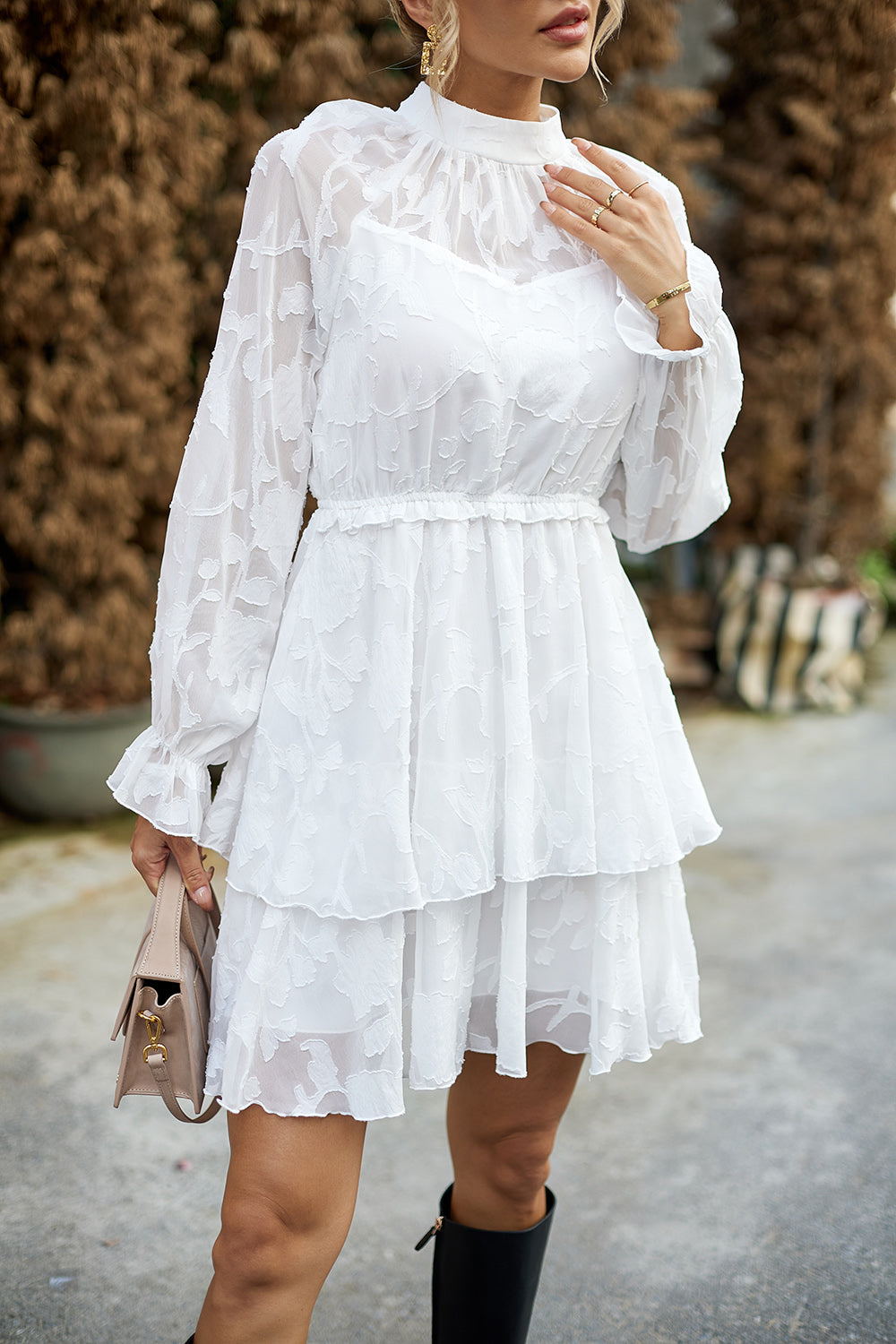Mock Neck Flounce Sleeve Layered Dress Leigh Allure Mock Neck Flounce Sleeve Layered Dress Leigh Allure