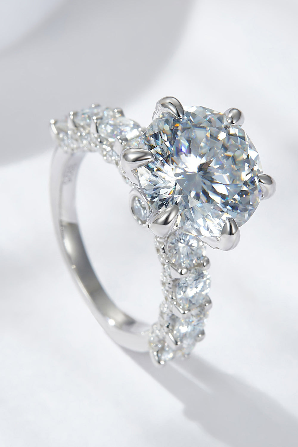 3 Carat Moissanite Platinum-Plated Side Stone Ring
