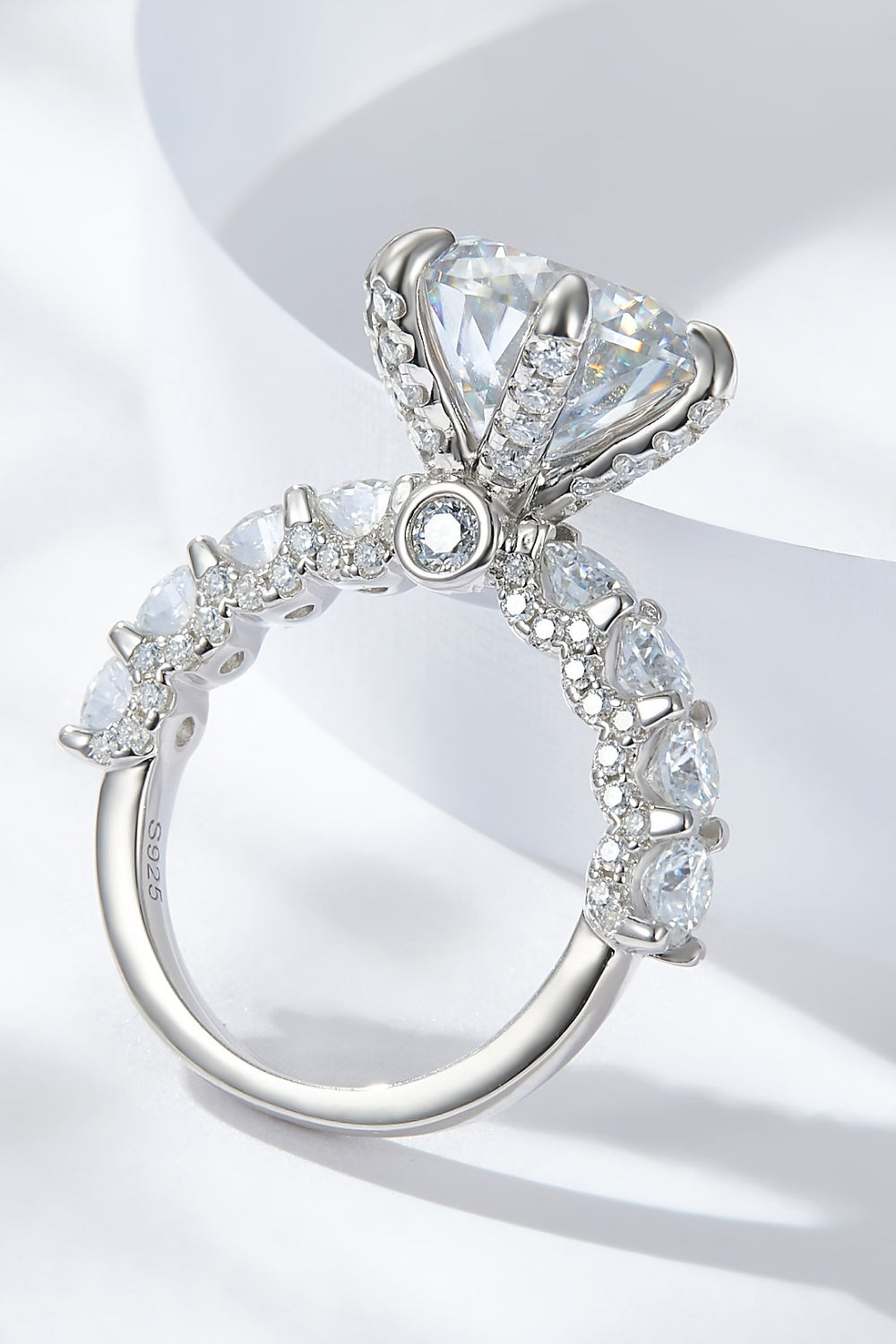 3 Carat Moissanite Platinum-Plated Side Stone Ring