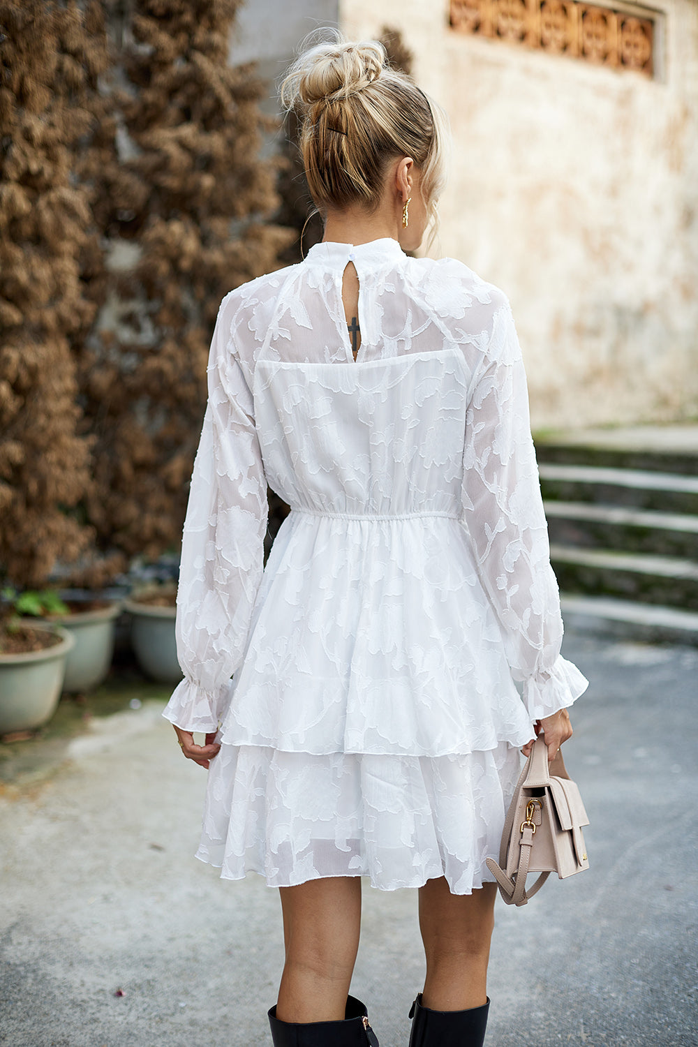 Mock Neck Flounce Sleeve Layered Dress – Leigh Allure