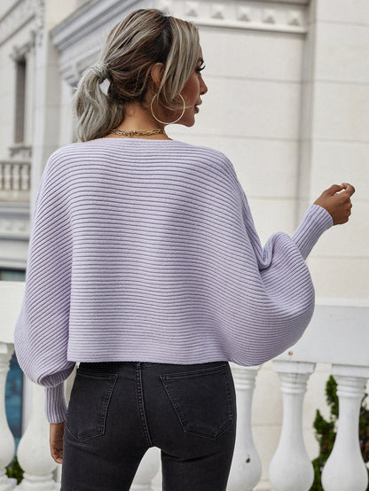 Horizontal Ribbing Dolman Sleeve Sweater