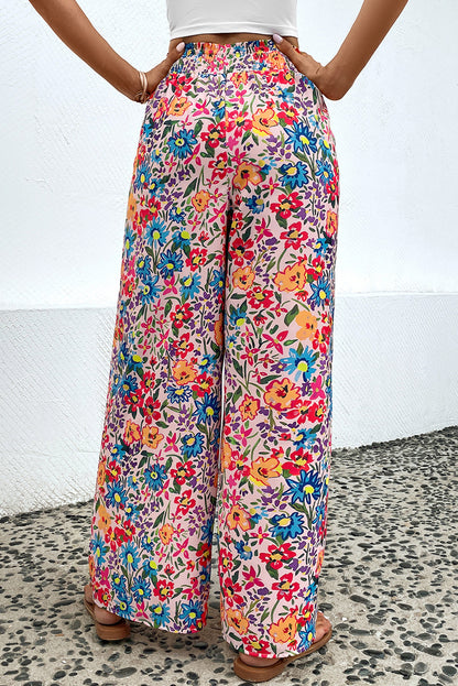 Floral Print Wide Leg Long Pants