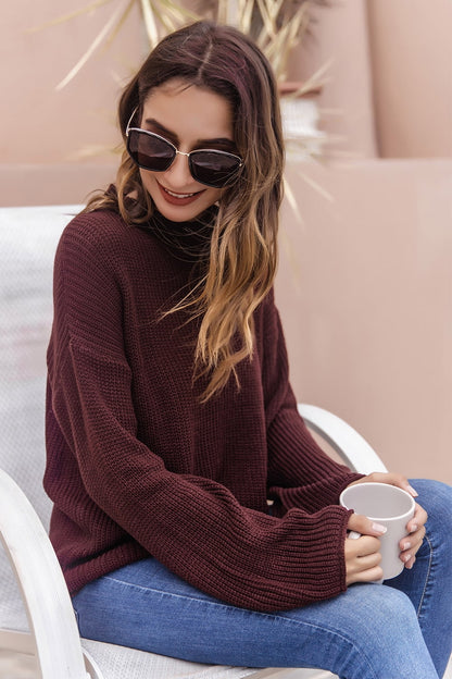 Woven Right Round Neck Cutout Dropped Shoulder Sweater